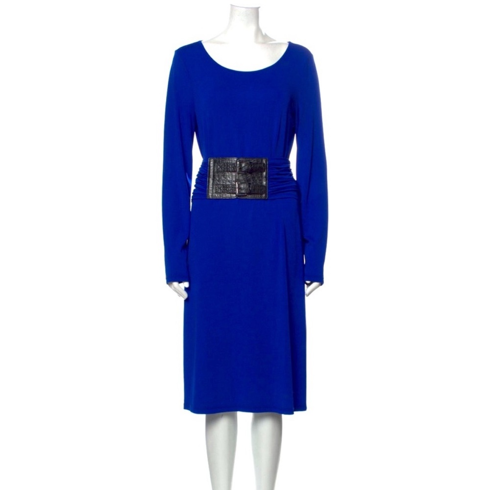Michael Kors Collection Cobalt Blue Stretch Dress with Black Croc Belt